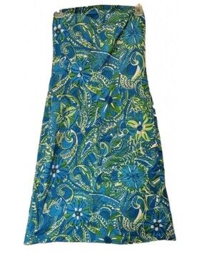 Stephanie Beare Size 6 Strapless Paisley Floral Dress Blue Green Mini Sundress